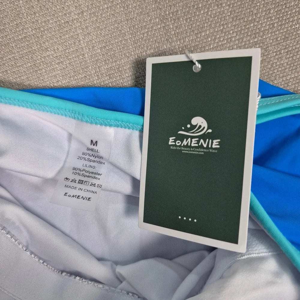 Eomenie Blue Ruched‎ Tummy Control One Piece Swimsuit Adjustable Straps Womens M